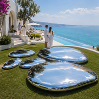 Sculpture décorative artistique en acier inoxydable pour jardin extérieur, en forme de galet, miroir, pierre paysagère, roche de pelouse.
