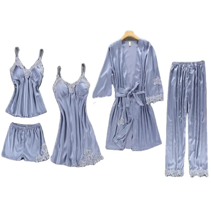 Fünf Stück Seidiger Pyjama Set Nachtwäsche Nachtwäsche Satin Damen Pyjama