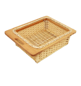 Handmade Wooden Wicker Multifunctional Kitchen <b>Storage</b> Basket, Fruit Organizer, Eco-Friendly Modern Home Counter Decor - Product Image 1