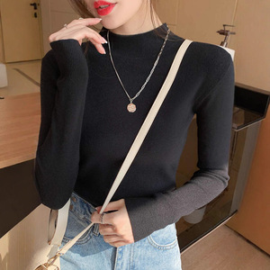 เสื้อถักไหมพรมผู้หญิง คอสูง แขนยาว สีพื้น ทรงเข้ารูป สำหรับฤดูใบไม้ร่วงและฤดูหนาว เสื้อชั้นใน ไซส์เดียว - Product Image 3