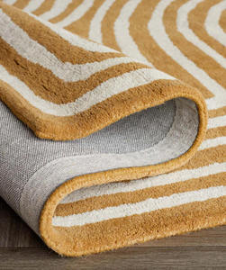 Elegant Modern Geometric Hand Knotted Wool <b>Rug</b> Mustard Ivory Solid Color Washable PET Friendly Reversible Non-Slip High Pile for - Product Image 2