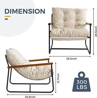 Chaise de salon moderne en velours Chaise de lecture à cadre métallique Chaise d'appoint pour chambre à coucher Fauteuil boucle avec bras en bois