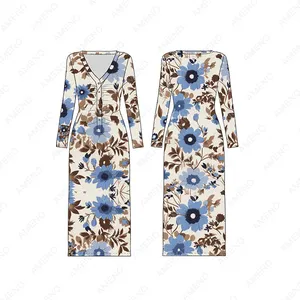 New Style Holiday Fancy Dress 2024 Spring Maxi Long Women Floral Printed Knitted Slim Dresses