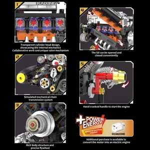 Kaiyu K96215 Set di Blocchi da Costruzione in Plastica ABS con Modello di <span class=keywords><strong>Motore</strong></span> V8, 767 Pezzi, Scala 1:12, Giocattolo Educativo per Età 14+ - Product Image 4