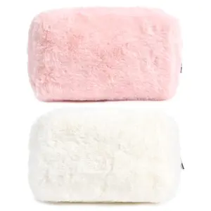 새로운 사용자 정의 유행 따뜻한 푹신한 퍼지 플러시 모피 작은 지퍼 메이크업 주최자 파우치 핑크 화장품 가방