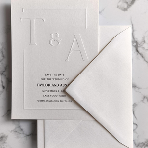 Carte de mariage avec bordure gaufrée, monogramme olive, papeterie héritage romantique, pour annulations de mariage et annonces de mariage au sud des États-Unis - Product Image 3