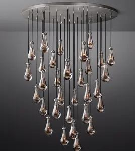 2023 Linear 72 Zoll Luxus Nickel Messing Wohnzimmer Restauration Kronleuchter Regenhänger Beleuchtung Decken hängende Regentropfenlichter