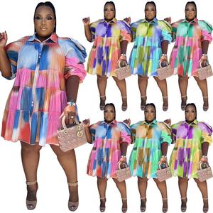 <span class=keywords><strong>Ropa</strong></span> de Otoño para <span class=keywords><strong>Mujer</strong></span>, Camisas con Estampado Tie Dye a la Moda, Cuello Solapa, Plisadas, Casuales, Tallas Grandes, Vestidos Camiseros - Product Image 2