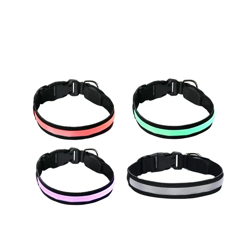 Pet LED collar nylon fish silk colorful dog collar dog collar USB rechargeable