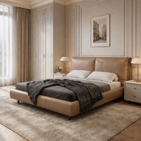 Lit King Size Moderne de Luxe Rembourré en Tissu Lin, Écologique et Durable, Mobilier Commercial pour Hôtels, Vente en Gros