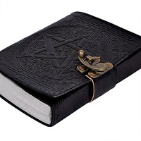 Diario de Cuero Genuino con Tapa Dura y Pentagrama Grabado, Cosido a Mano, Cuaderno de Viaje, Papel de Algodón, Cuaderno de Bocetos para Escribir