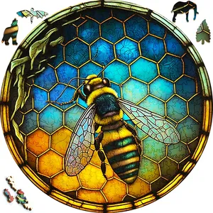 Casse-tête en bois personnalisé insecte mignon pour adultes artisanat en bois coloré et rond en forme d'abeille Animal Puzzle jouets artisanaux en bois pour enfants