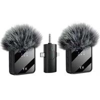 Microphone cravate sans fil 3-en-1 avec micro omnidirectionnel mains libres Type-C pour interviews de rue sur mobile