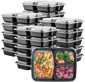 <b>Takeaway</b> Microwavable BPA Free 1000ml Plastic Disposable 3 Compartment Bento Food Storage Lunch Boxes Meal Prep <b>Containers</b> - Product Image 1
