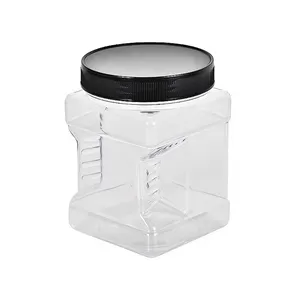 Square Food Grade Air Tight Wide Mouth Container Clear Empty Plastic Storage Jars with Lids and Easy Grip Handles