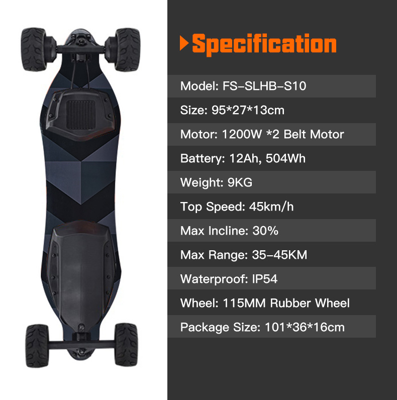 USA Stock 2400W Dual Belt Hub Motor 12AH Battery Customized Grip Tape Deck Surface Custom Electric skateboard Longboard