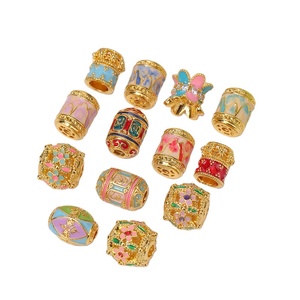 18K émail couleur rôti bleu goutte huile seau perle Six mots vérité cinq voies dieu richesse séparateur métal perles produit - Product Image 1
