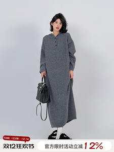 <span class=keywords><strong>Robe</strong></span> en tricot à <span class=keywords><strong>capuche</strong></span> grise au-dessus du genou pour femmes, style décontracté ample et amincissant pour l'automne et l'hiver - Product Image 2