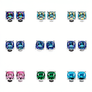 Boucles d'oreilles clous roses E607, taille princesse, sertissage griffe, en alliage, bijoux de mode pour femme, cadeau tendance - Product Image 1