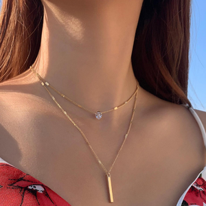 KISSWIFE Fashion <strong>Moon</strong> <strong>Stars</strong> Link Chain Pendant Necklace Zinc Alloy Gold Plated Square Double Layers Wedding Jewelry for Women - Product Image 3