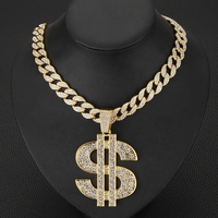 Collier chaîne cubaine en alliage de zinc avec pendentif signe dollar en strass, bijoux hip-hop argentés et glacés, en stock, vente en gros