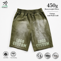 Shorts en molleton délavé personnalisés RAMAX, coton épais 450g, style vintage streetwear, shorts de sport, vente en gros, fournisseur d'usine OEM