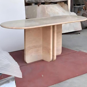 Tavolo da Pranzo Moderno in Travertino con Gambe a L Regolabili Design Portatile - Product Image 6