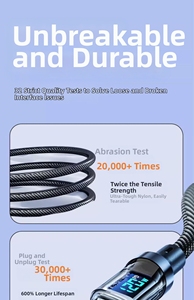 Cable de datos tipo <span class=keywords><strong>C</strong></span> de doble cabezal, funda de nailon, pantalla Digital inteligente de carga, carga rápida de 100W, adecuado para iPhone o Android - Product Image 5