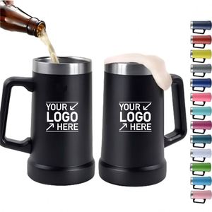 Custom logo 24 oz Double Wall <b>Insulated</b> Stainless Steel Powder Coated Handle Classic Design 24oz Beer <b>Mug</b> with Handle - Product Image 1