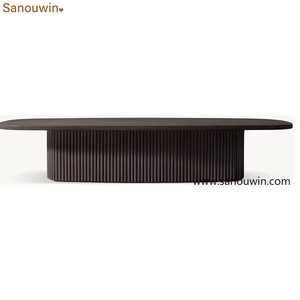 Tavolino da Caffè Rettangolare Moderno Scanalato in Rovere Bianco Massiccio per Soggiorno, Ingresso, Hotel, Arredamento Residenziale - Product Image 5