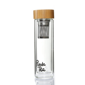 Tasse à thé Panda Tea à double paroi en verre avec couvercle en bambou 500 ml, infuseur à thé pour boissons chaudes et froides - Product Image 1