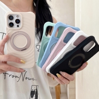 Le plus récent étui de téléphone en Silicone liquide à motif de vague de Style coréen pour Apple pour iPhone 14 15 16 17 Pro Max support magnétique poignée de téléphone