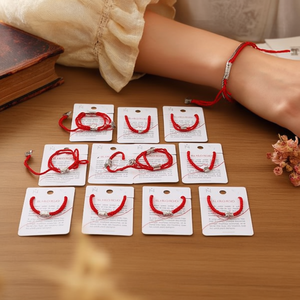 El Hilo Rojo <b>Red</b> Hand Woven Rope Stainless Steel Charm <b>Bracelet</b> Set For Women 12pcs Fashion Gift Jewelry - Product Image 3