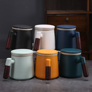 Ensemble de tasses en céramique de style nordique avec poignée en bois et infuseur à thé, pour le bureau, cadeau d'affaires - Product Image 2