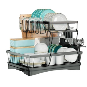 Hai lớp Thép không gỉ món ăn giá đứng cống công cụ nhà bếp rượu vang thủy tinh dao kéo bảng dính hai tầng lưu trữ bát - Product Image 5