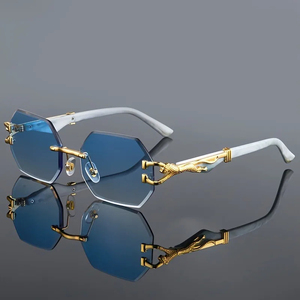 Nouvelles Lunettes de Soleil Unisexe 2025 – Design Italien de Luxe, Monture Polygonale Sans Monture Effet Diamant, Cadre Or Rose – Lunettes de Soleil de Marque pour Hommes - Product Image 3