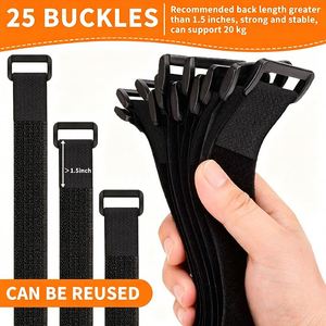 Correa de Gancho y Bucle 2 en 1 de 25 mm de Ancho, Cinta de Sujeción Reutilizable con Hebilla de Plástico, Correa de Gancho y Bucle 2 en 1 Fácil de Usar - Product Image 3