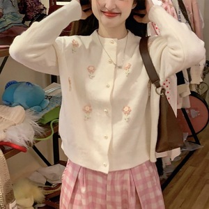 เสื้อสเวตเตอร์ไหมพรมสีชมพูประดับดอกไม้ 3 มิติ สไตล์เกาหลี วินเทจ สำหรับผู้หญิง ฤดูใบไม้ร่วง ฤดูหนาว ทรงหลวม คอวี แขนสั้น - Product Image 2