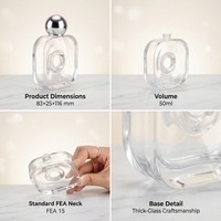Flacon de parfum en verre carré givré avec bouchon en argent, 50 ml, avec impression de logo doré pour emballage OEM