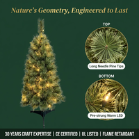 Sapin de Noël artificiel réaliste de haute qualité, 3 pieds de long, en pin aiguille, avec lumières LED pré-éclairées blanc chaud pour la maison et les fêtes