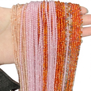 Perles de grenat naturel de 2 mm, couleur naturelle, rondes, semi-finies, en vrac, chaîne de 50 cm de long, surface taillée, pour bricolage - Product Image 3