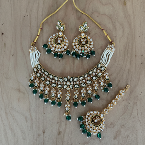 Gold Plated Kundan Stone and <b>Beads</b> Meenakari Necklace <b>Set</b> 10581333GR-Premium Fashion Jewelry - Product Image 2