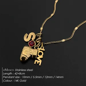 Collana Minimalista da Donna EMANCO in Acciaio Inossidabile a Tema Festa, con Ciondoli Multielemento a Forma di Lettera LOVE e Cristalli Rossi, Gioielli con Catena a Maglie - Product Image 2