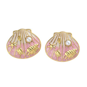 Pendientes de Moda con Perlas y Acabado en Gota de Aceite, Acero Inoxidable con Baño al Vacío de Larga Duración - Product Image 5