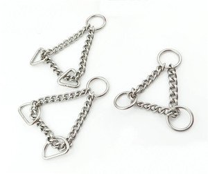 <span class=keywords><strong>Collar</strong></span> de perro <span class=keywords><strong>Martingale</strong></span> de plata de acero inoxidable duradero ajustable con remache de anillo en D patrón de triángulo sólido correa de mascota sólida - Product Image 2