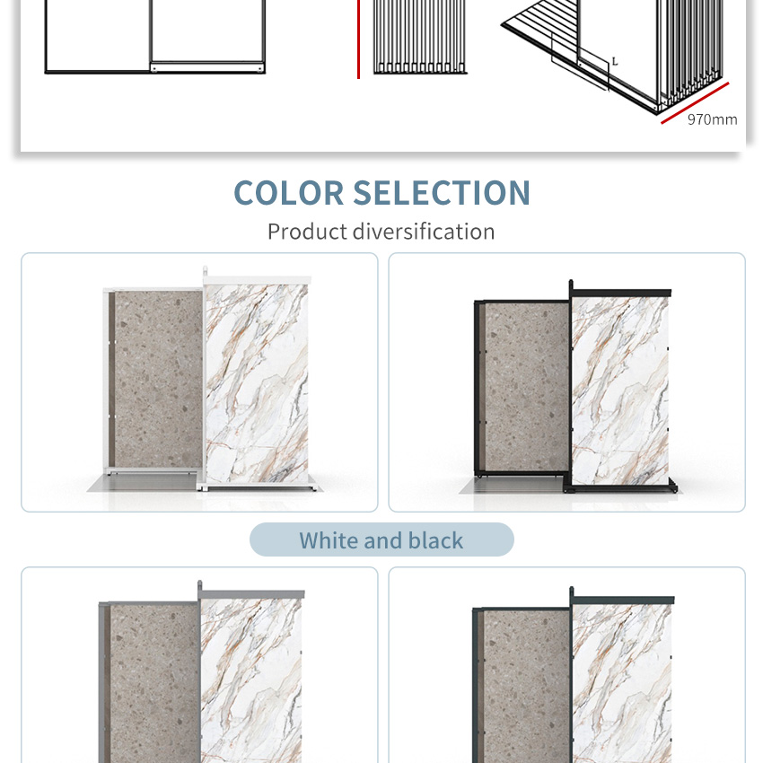 Tsianfan Custom Slab Granite Panel Multi-Format Marble Frame Rail Sliding Stone Displays Stand Large Tiles Display Rack