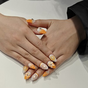 Muhaha Trend Design Marka Ongles imprimés couleur <span class=keywords><strong>orange</strong></span> ornés de fleurs - Product Image 3