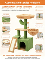 Tour pour chat compacte vert beige en forme de cactus avec rampe à gratter en sisal, hamac, niche fermée et perchoir de fenêtre, mobilier d'intérieur pour chat