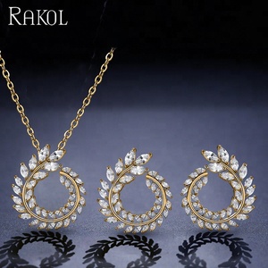 Rakol Sp260 Đơn Giản Lúa Mì Zircon Lá Vòng Tròn Bông Tai Trang Sức Bộ Vòng Cổ Vòng Mặt Dây Chuyền - Product Image 3