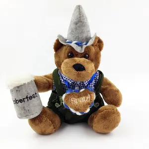 Oktoberfest penawaran khusus boneka beruang Teddy Dress Up Daddy Bear mainan mewah dengan cangkir bir